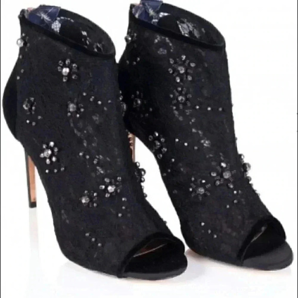 Ted Baker Rowene boots black floral tuxedo booties - Picture 2 of 9